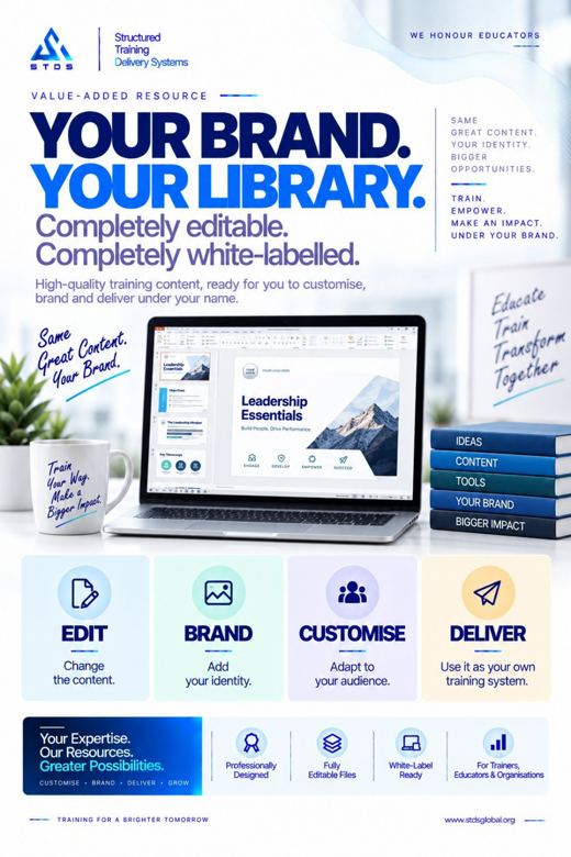 Your brand, your library — editable and white-labelled training content
